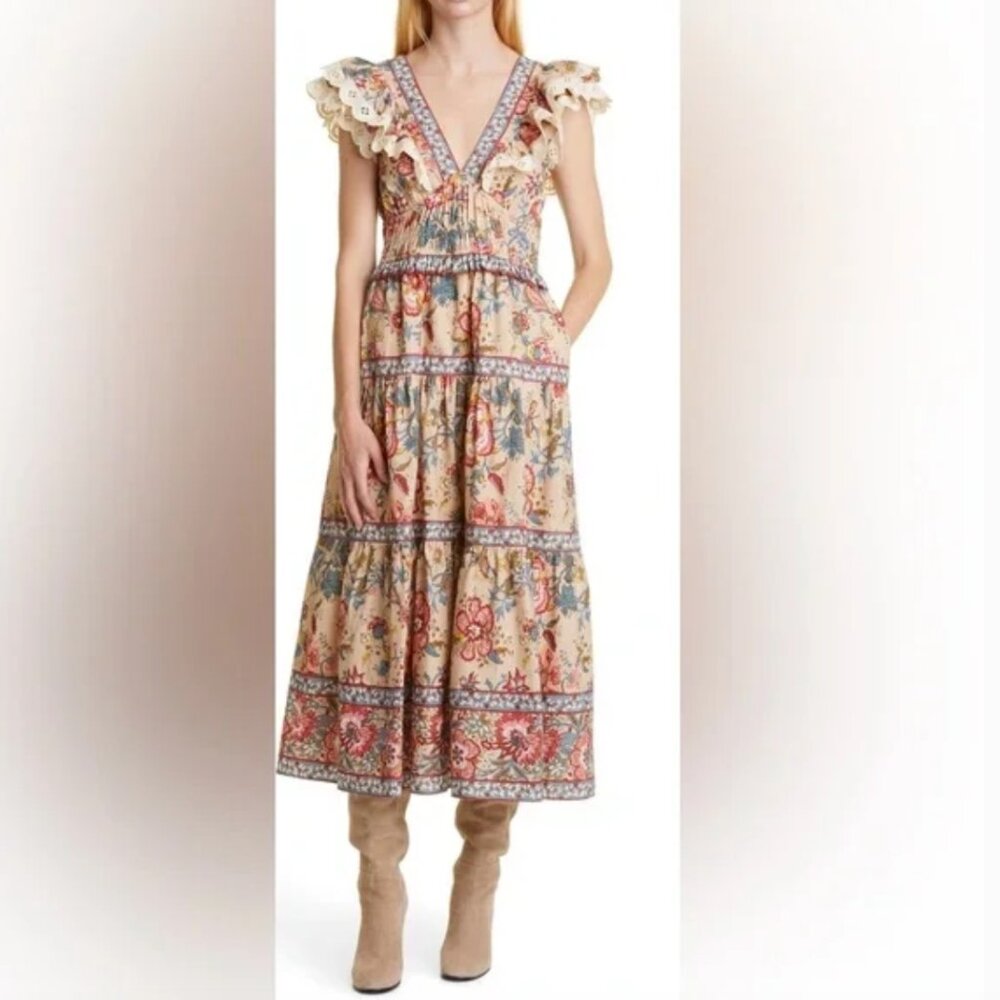 Sea New York Tess Mix Print Flutter Sleeve Cotton Dress, 2, Likew New